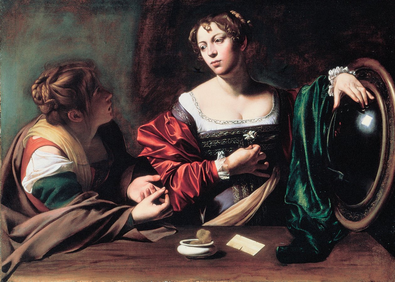 Martha en Maria Magdalena door Michelangelo Merisi da Caravaggio