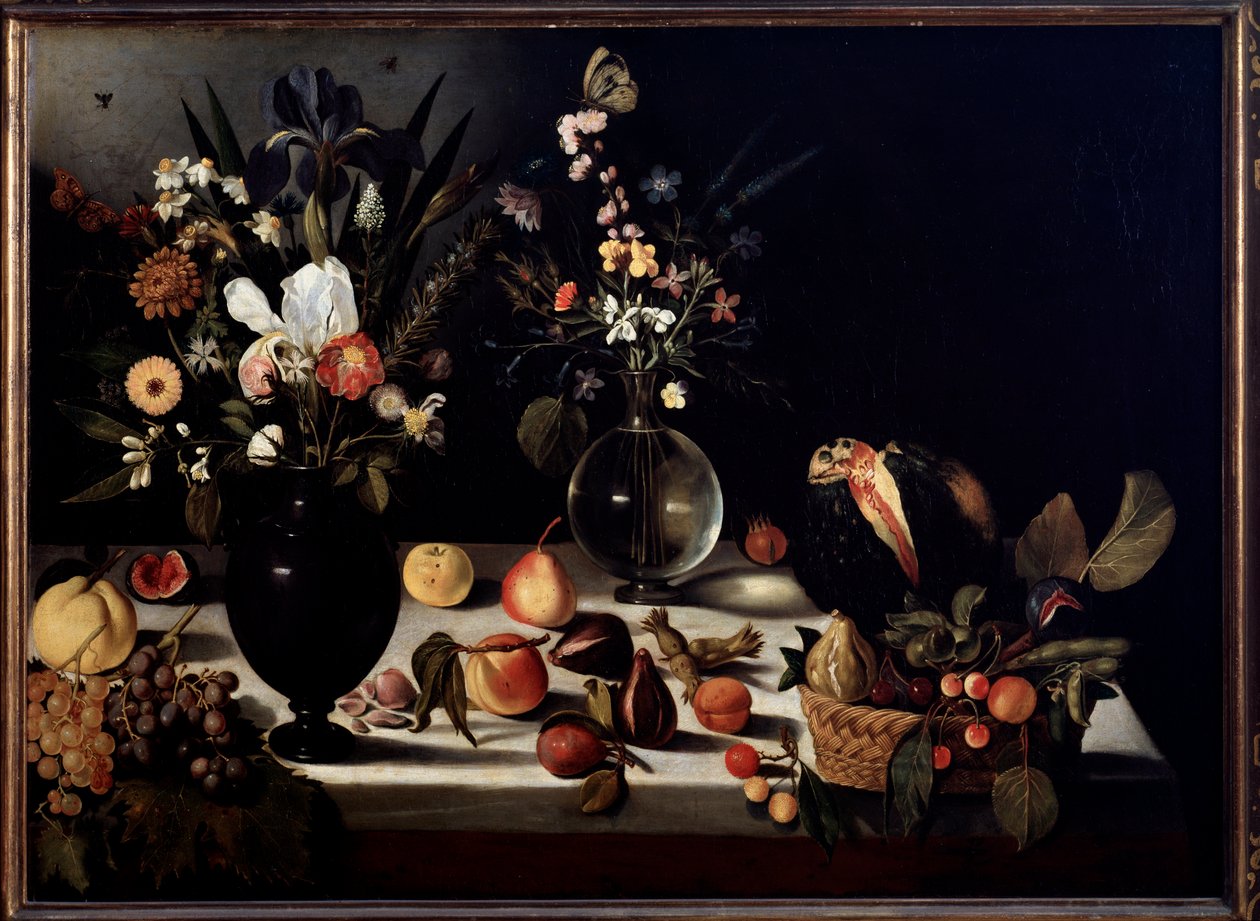 Stilleven met bloemen en fruit door Michelangelo Merisi da Caravaggio