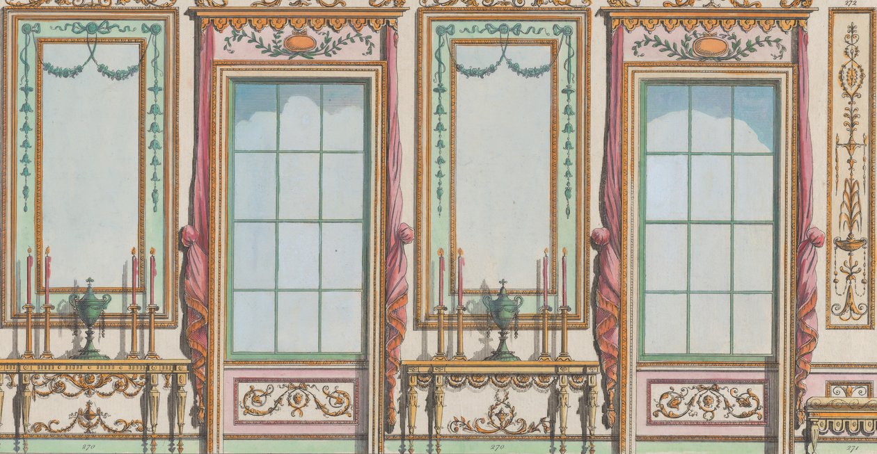 Interieur Versierde Muur met Ramen en Spiegelglazen, nr. 267-273, 27 februari 1784 door Michelangelo Pergolesi