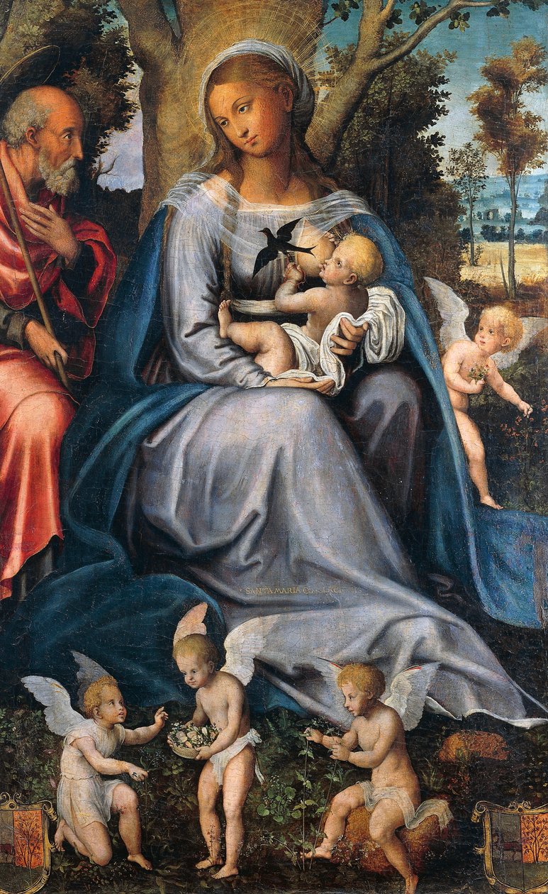 Rust in Egypte, centraal paneel van het Drieluik van Troost, toegeschreven aan Michele Cavaro (1517-1584) door Michele (attr.) Cavaro