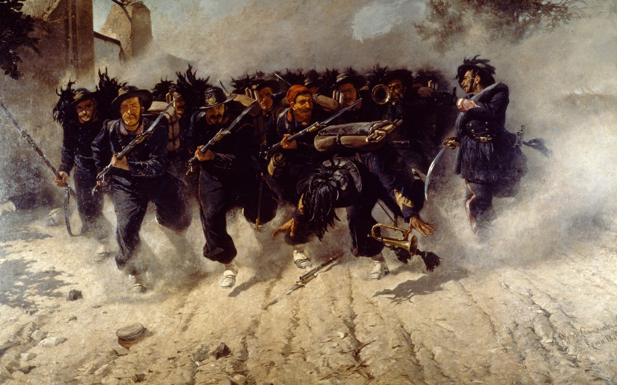 Bersaglieri Charge bij Porta Pia, door Michele Cammarano (1835-1920), olieverf op doek, 290x472 cm door Michele Cammarano