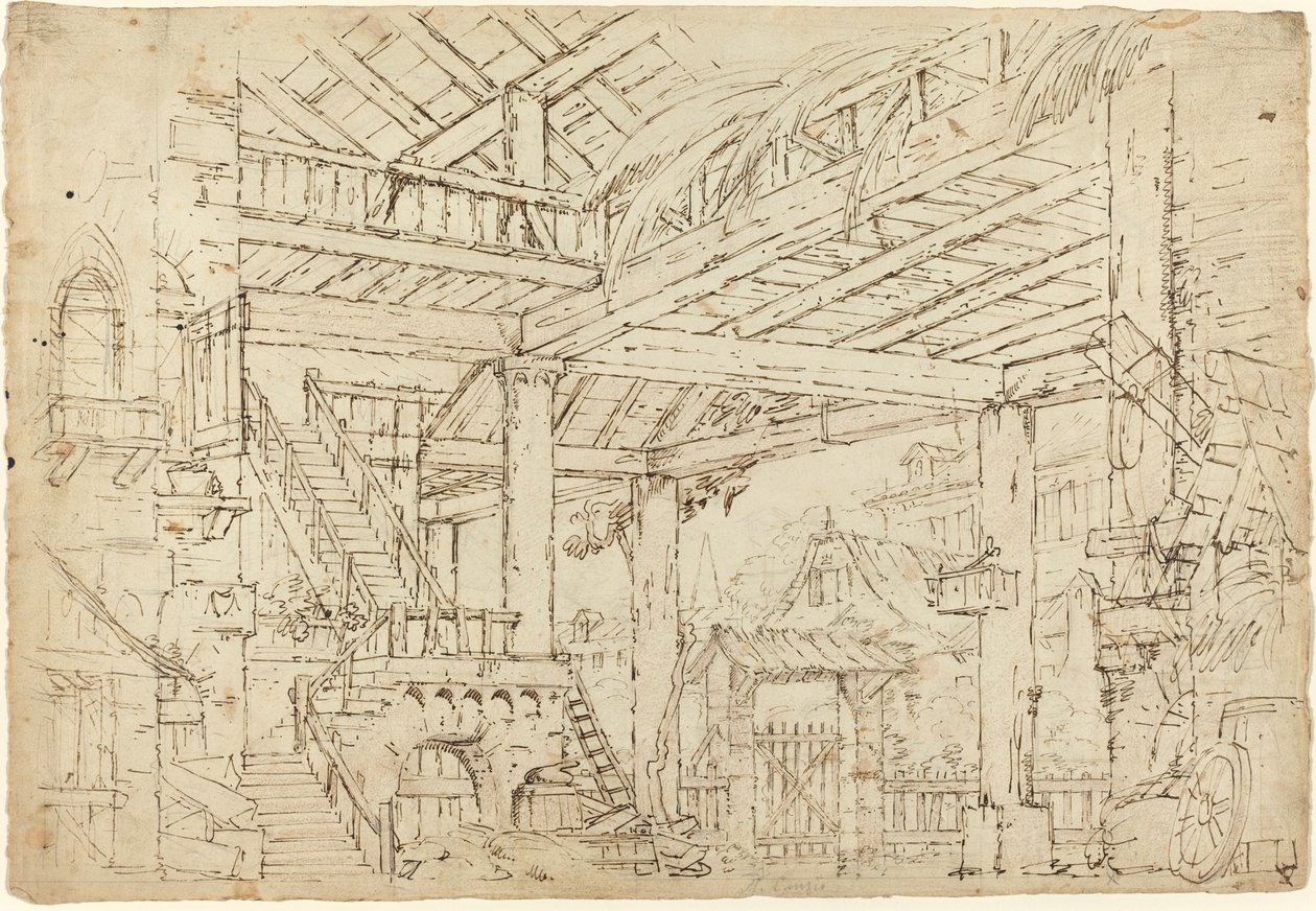 Interieur van een Schuur Gebouwd op Oude Ruïnes door Michele Canzio