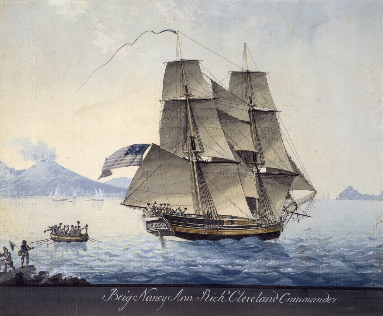 Brig Nancy Ann of Salem verlaat Napels, ca. 1810 (aquarel op papier) door Michele Felice Corne