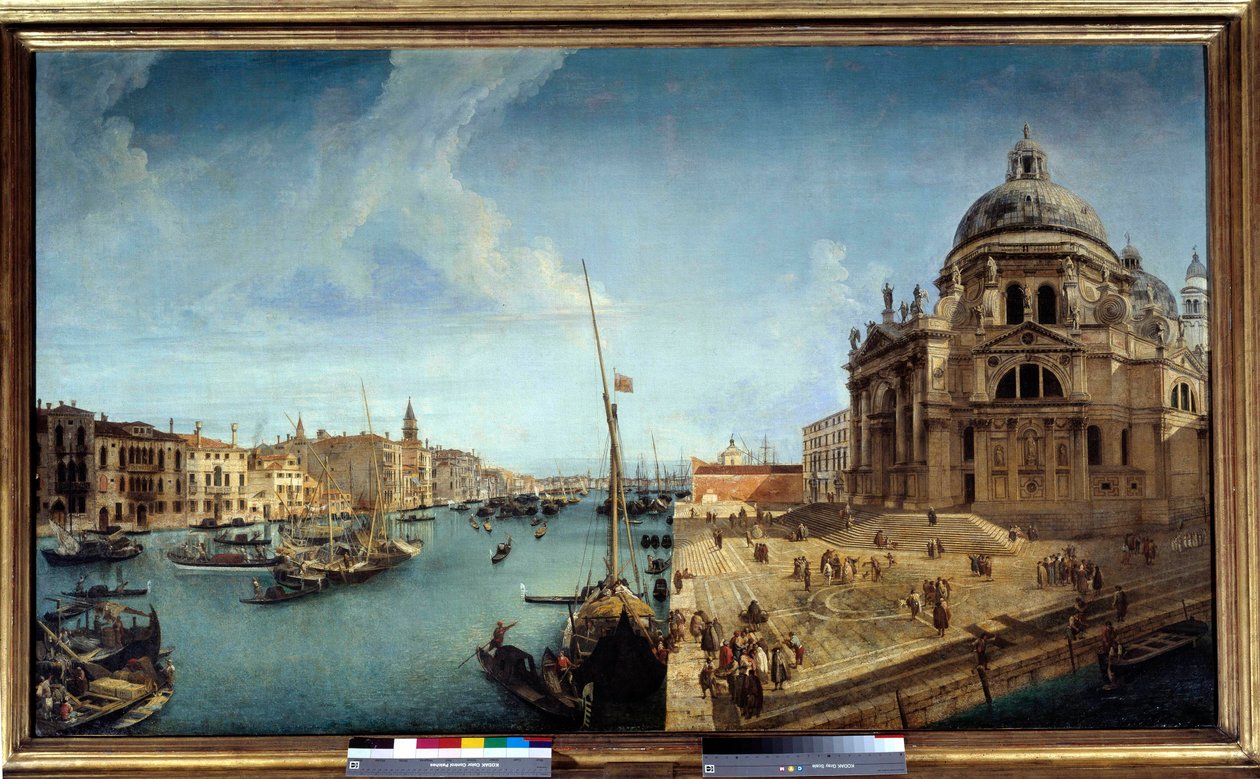 Uitzicht op de ingang van het Grote Kanaal en de Kerk van Salute in Venetië door Michele Marieschi