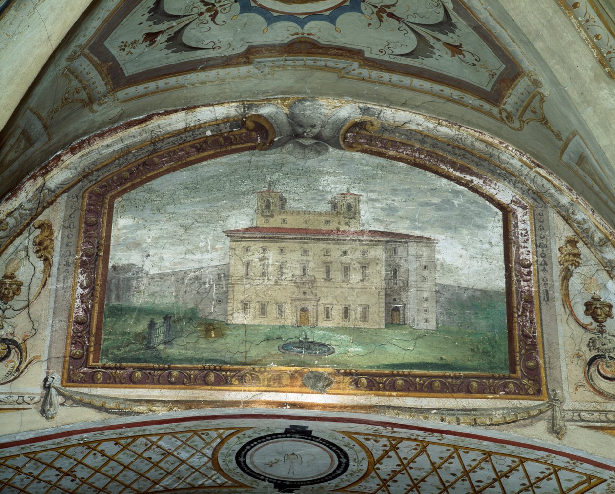 Detail van een fresco, Villa Medicea di Careggi door Michelozzo di Bartolommeo