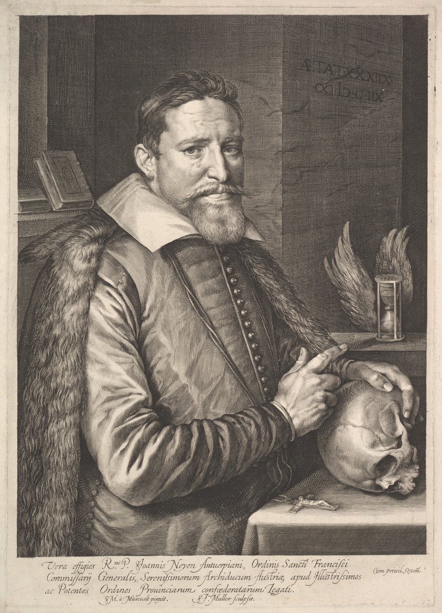 Portret van Joannes Neyen, Generaal van de Orde van Franciscaner Monniken, Ambassadeur in Trier door Michiel Jansz van Miereveld