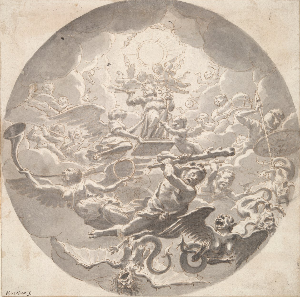 Allegorie van de Bescherming van Kunst door Michiel van Musscher
