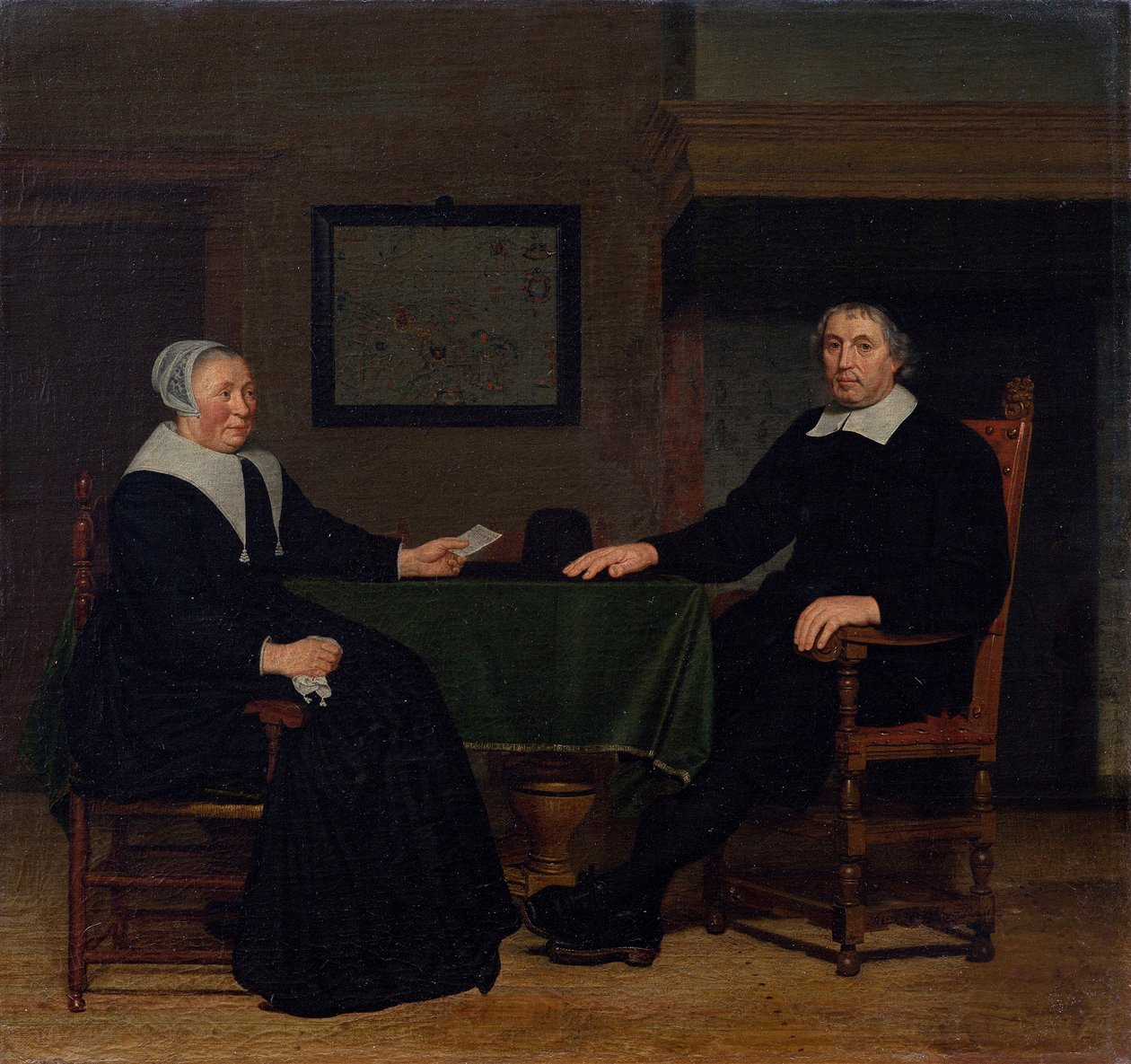 Portret van Adriaen Corver en zijn vrouw Rijckje Theulingh. door Michiel van Musscher