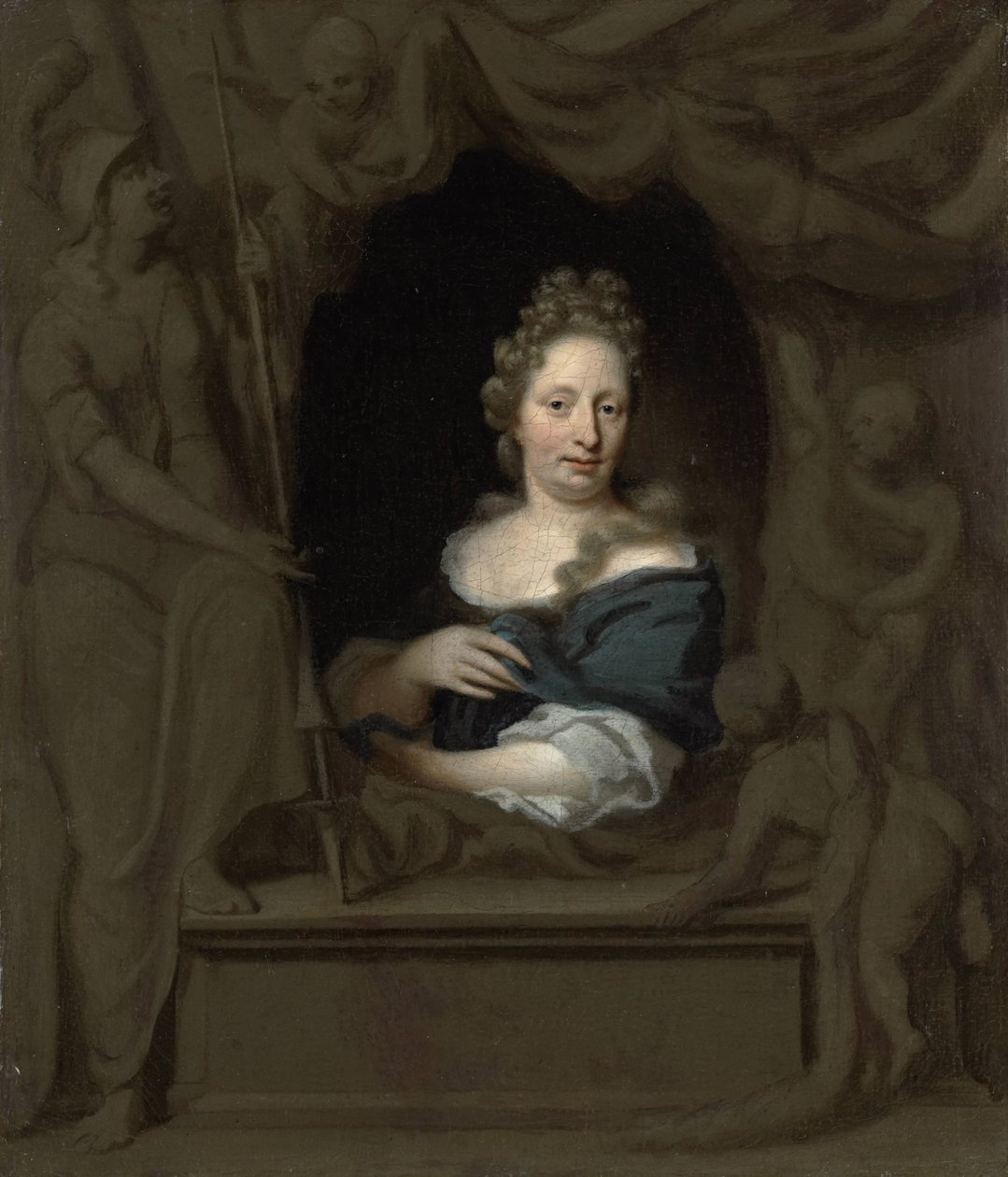 Portret van Eva Visscher, vrouw van Michiel van Musscher door Michiel van Musscher