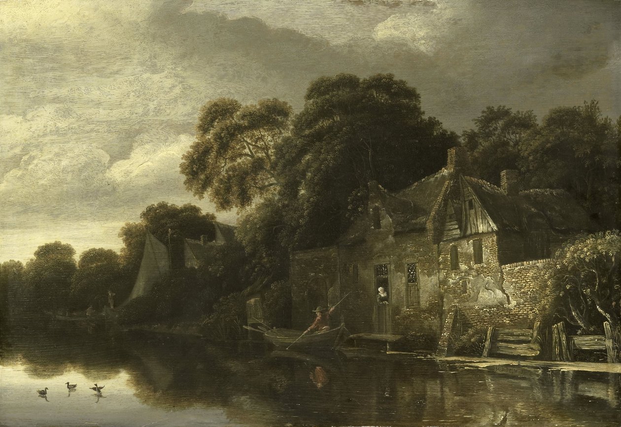 Oude Cottage aan het Water door Michiel van Vries