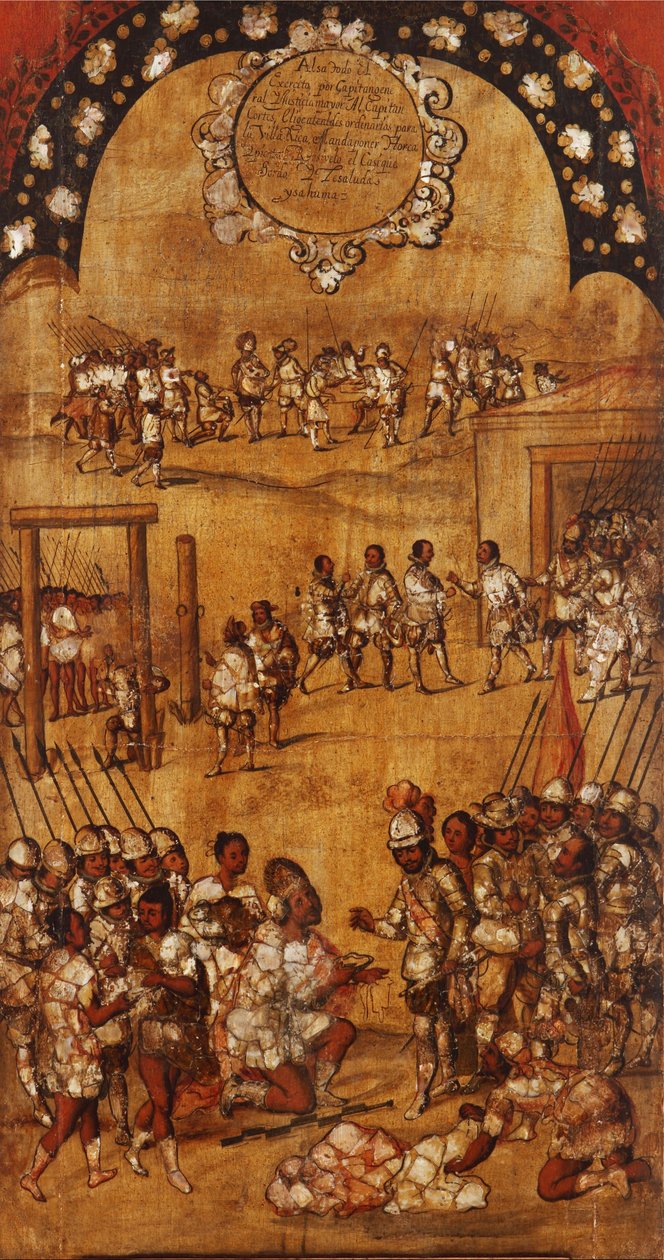 De verovering van Mexico, Paneel III, ca. 1696-1715 door Miguel Gonzalez