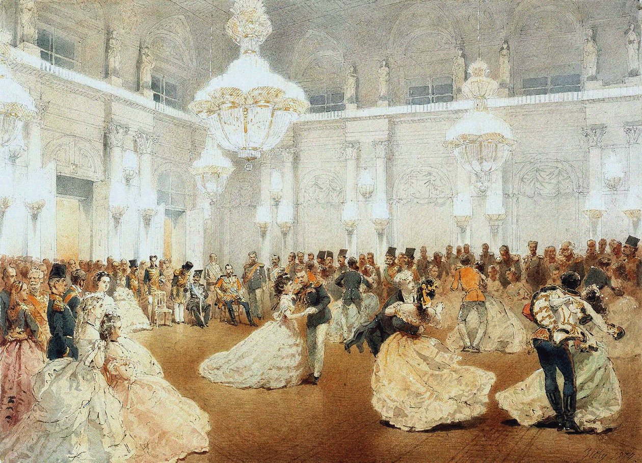 Bal in de Concertzaal van het Winterpaleis tijdens het Officiële Bezoek van Nasir al-Din Shah in Mei door Mihaly von Zichy