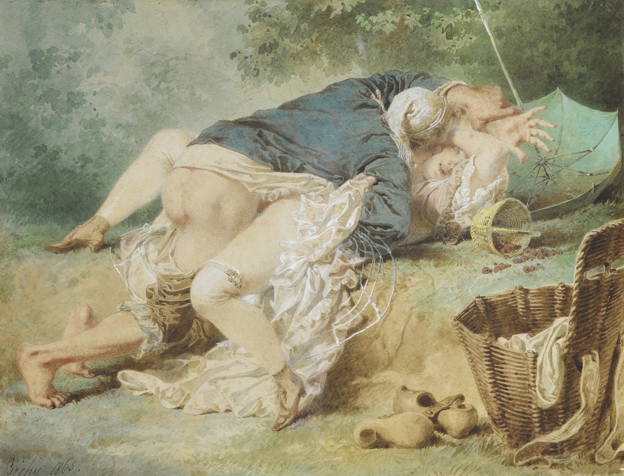 Liefhebbers in een park, 1865 door Mihaly von Zichy