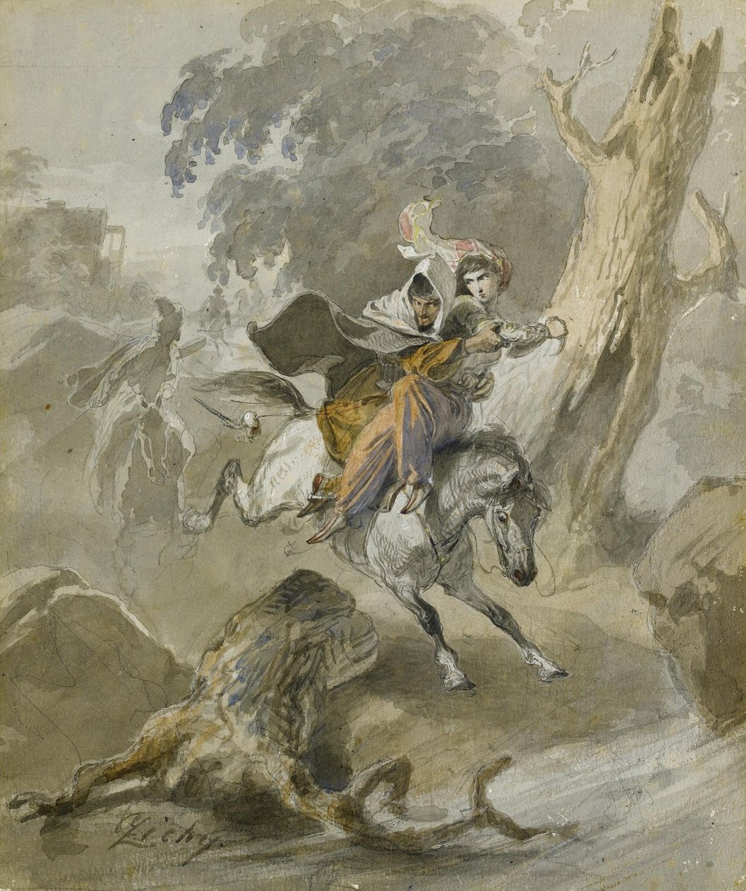 De ontvoering uit de serie Scènes du Caucase door Mihaly von Zichy