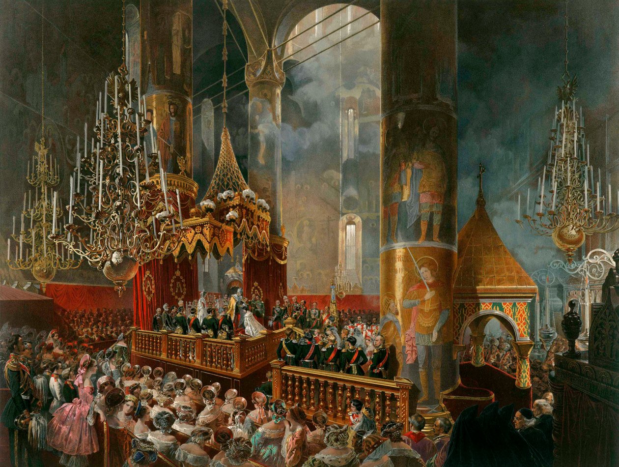 De kroning van Tsarina Maria Alexandrovna van Rusland, Moskou door Mihaly von Zichy