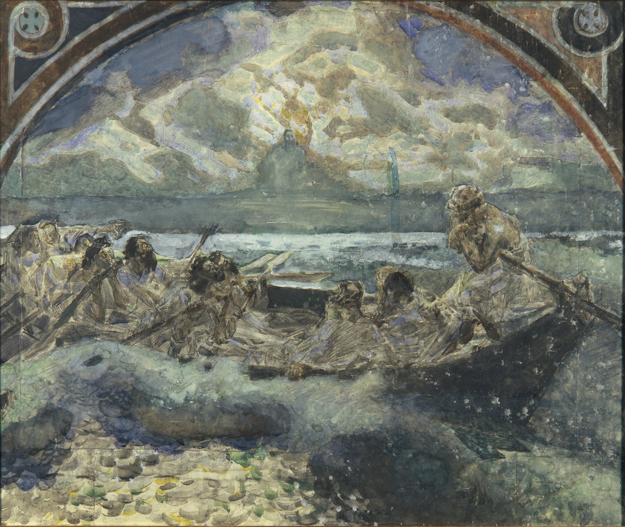 Jezus loopt op water, 1890 door Mikhail Aleksandrovich Vrubel