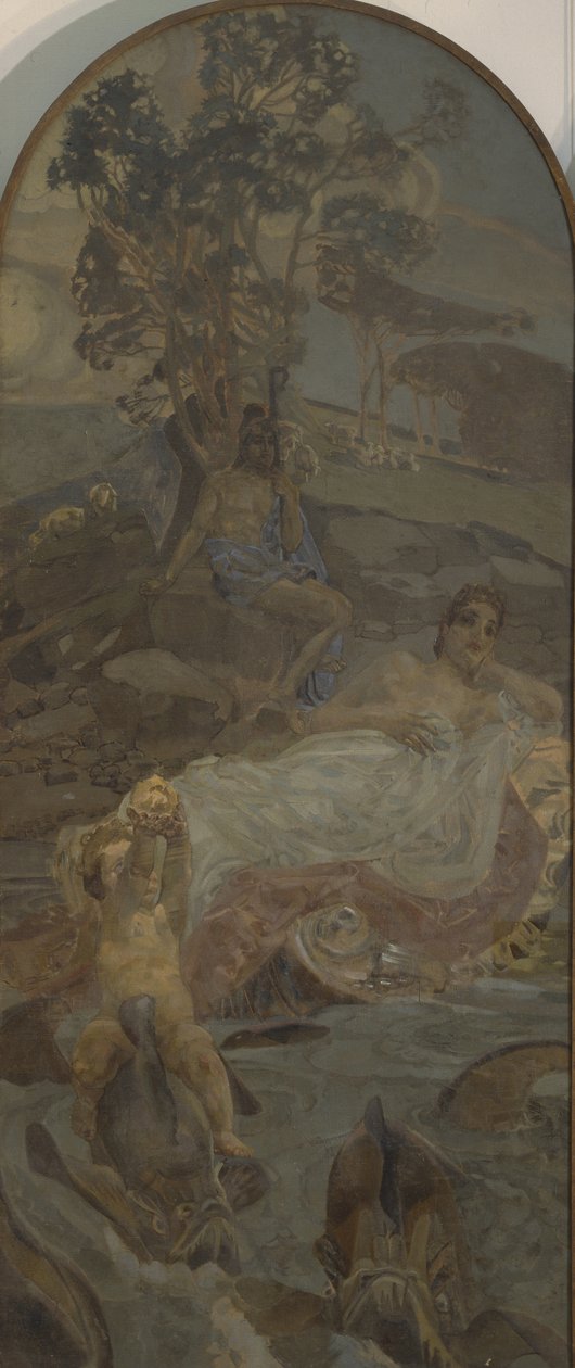 Venus, Amor en Paris, middenpaneel van het drieluik Het oordeel van Paris door Mikhail Aleksandrovich Vrubel