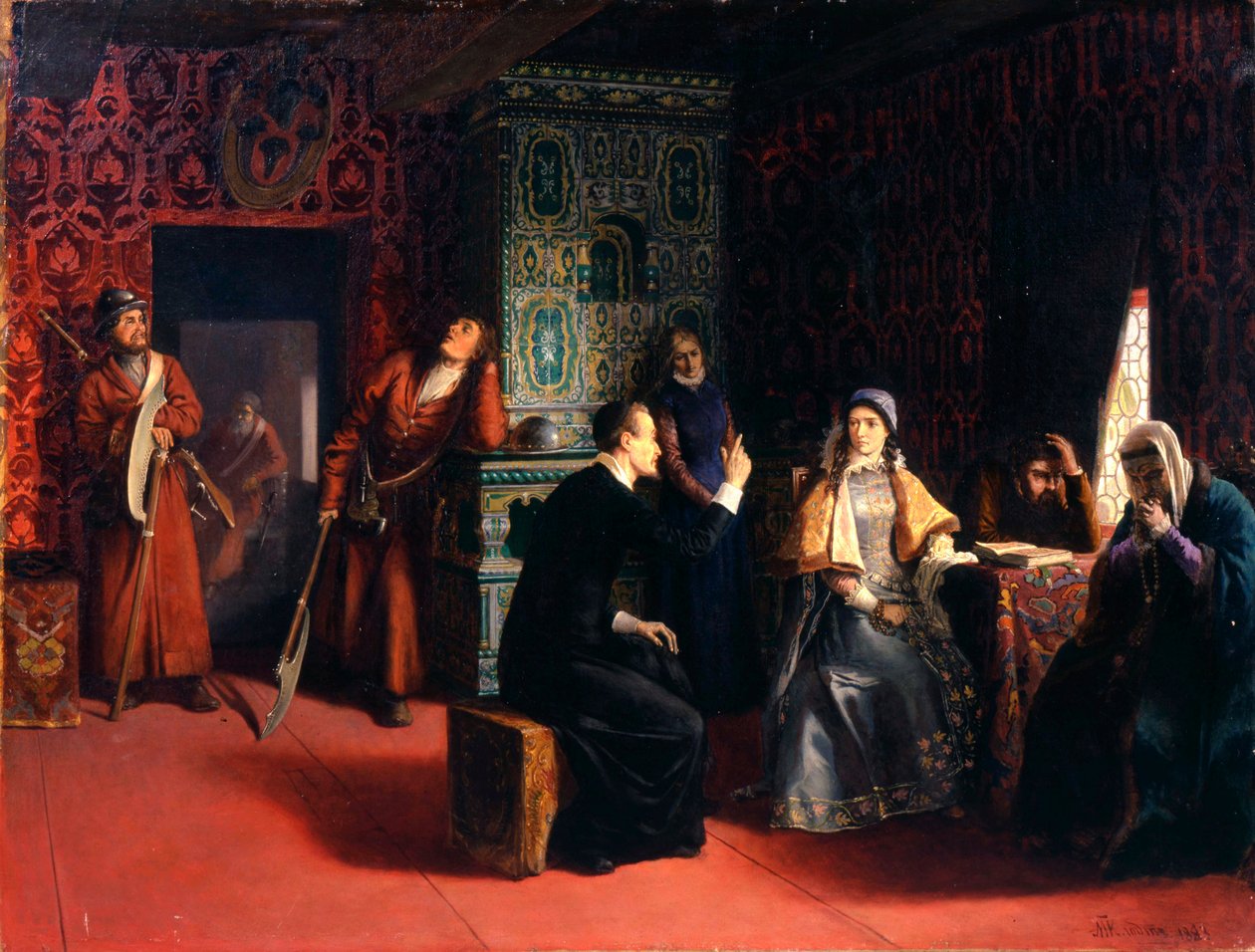 Marina Mniszech met haar vader onder arrest, 1883 door Mikhail Petrovich Klodt