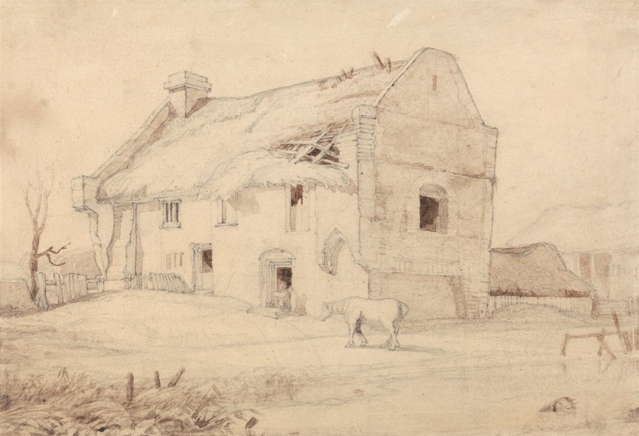 Huisje met Grazende Paarden door Miles Edmund Cotman