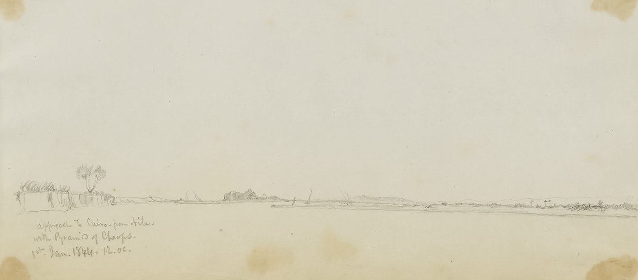 Naderen van Caïro vanaf de Nijl met de Piramide van Cheops door Miner Kilbourne Kellogg