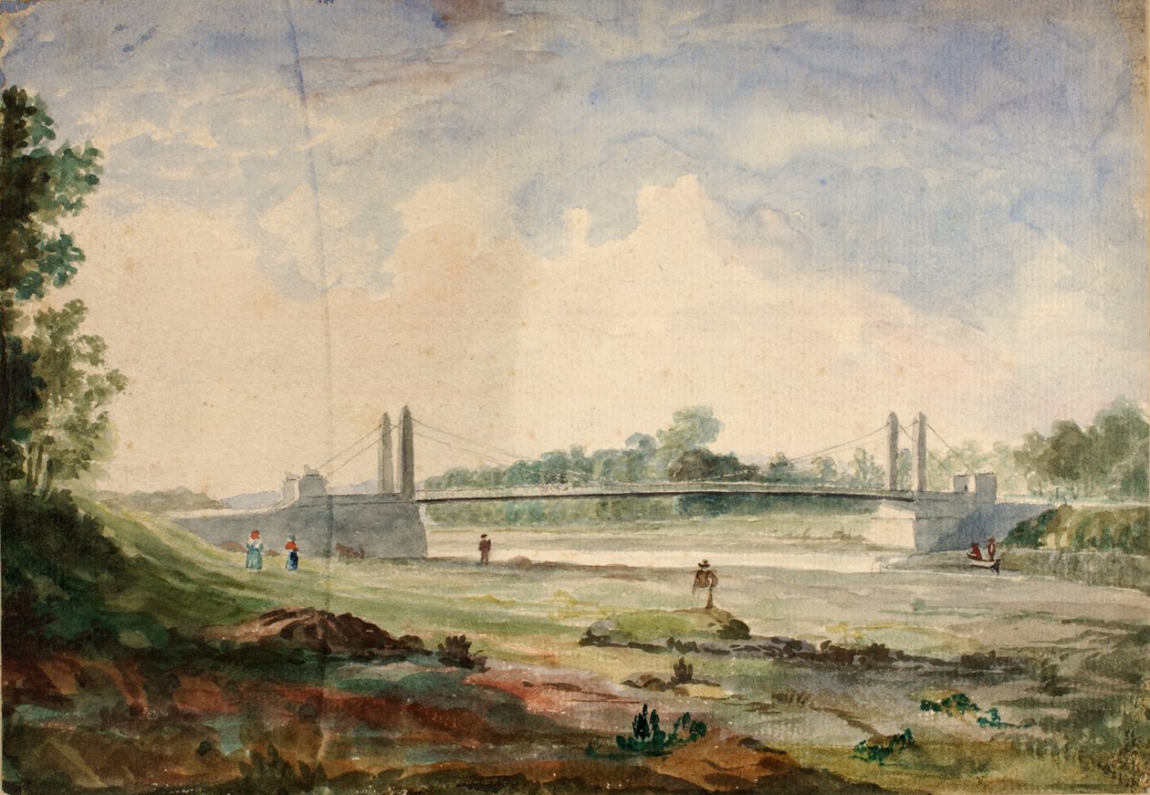 Hangbrug over de Arno, nabij de Cascine, Florence, 19e eeuw door Miner Kilbourne Kellogg