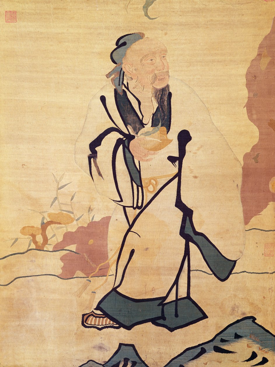 Detail van een onsterfelijke die een perzik vasthoudt door Ming Dynasty Chinese School