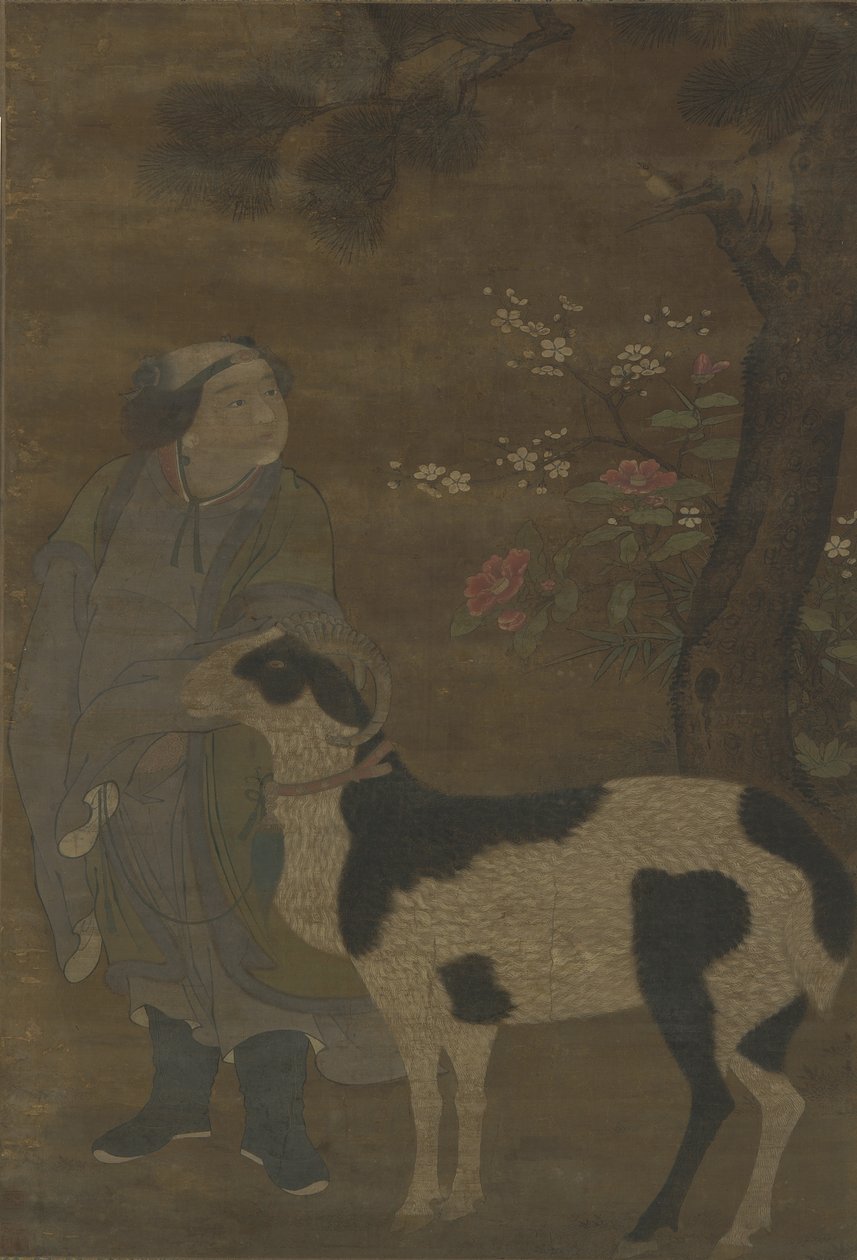 Een edele jongen en zijn geit door Ming Dynasty Chinese School