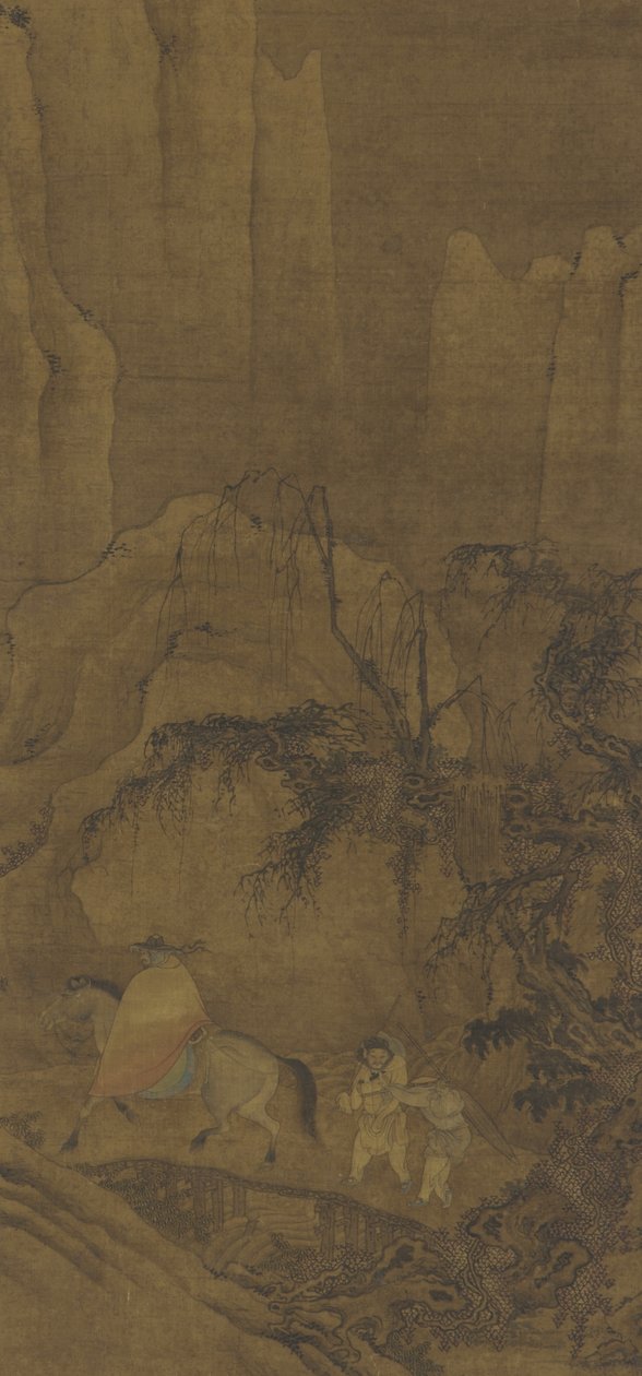 Een Reiziger te Paard met Begeleiders door Ming Dynasty Chinese School