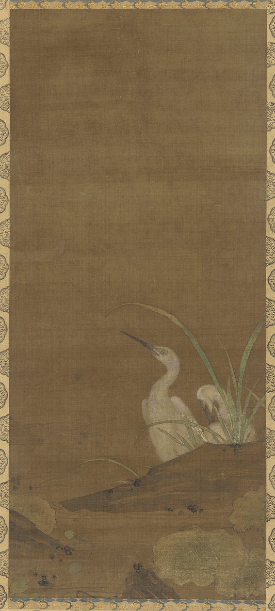 Reigers en waterplanten (inkt & kleur op zijde) door Ming Dynasty Chinese School