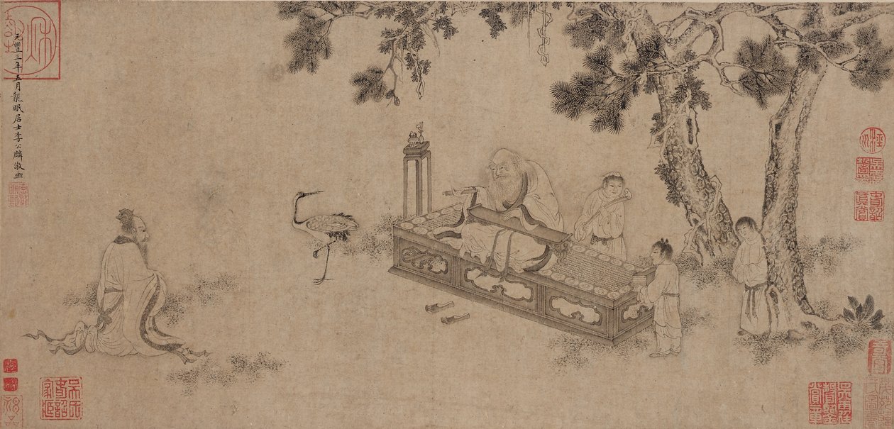 Laozi levert de Daodejing door Ming Dynasty Chinese School