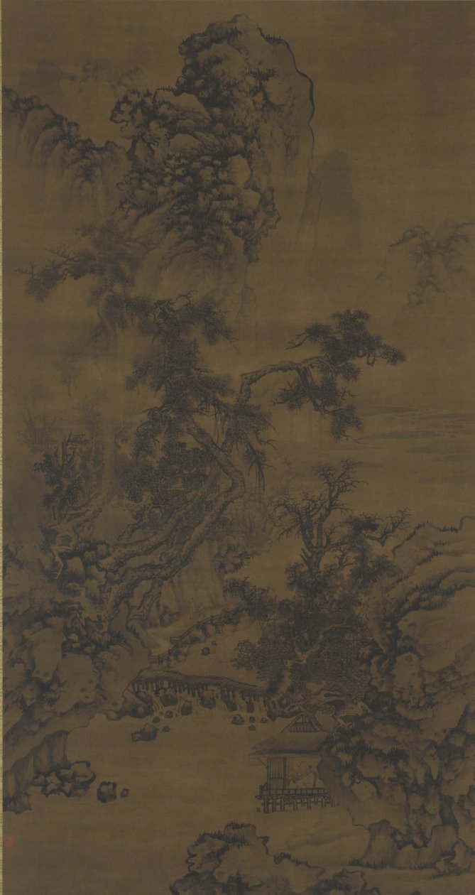 Luisteren naar de dennen in een paviljoen aan de rivier door Ming Dynasty Chinese School