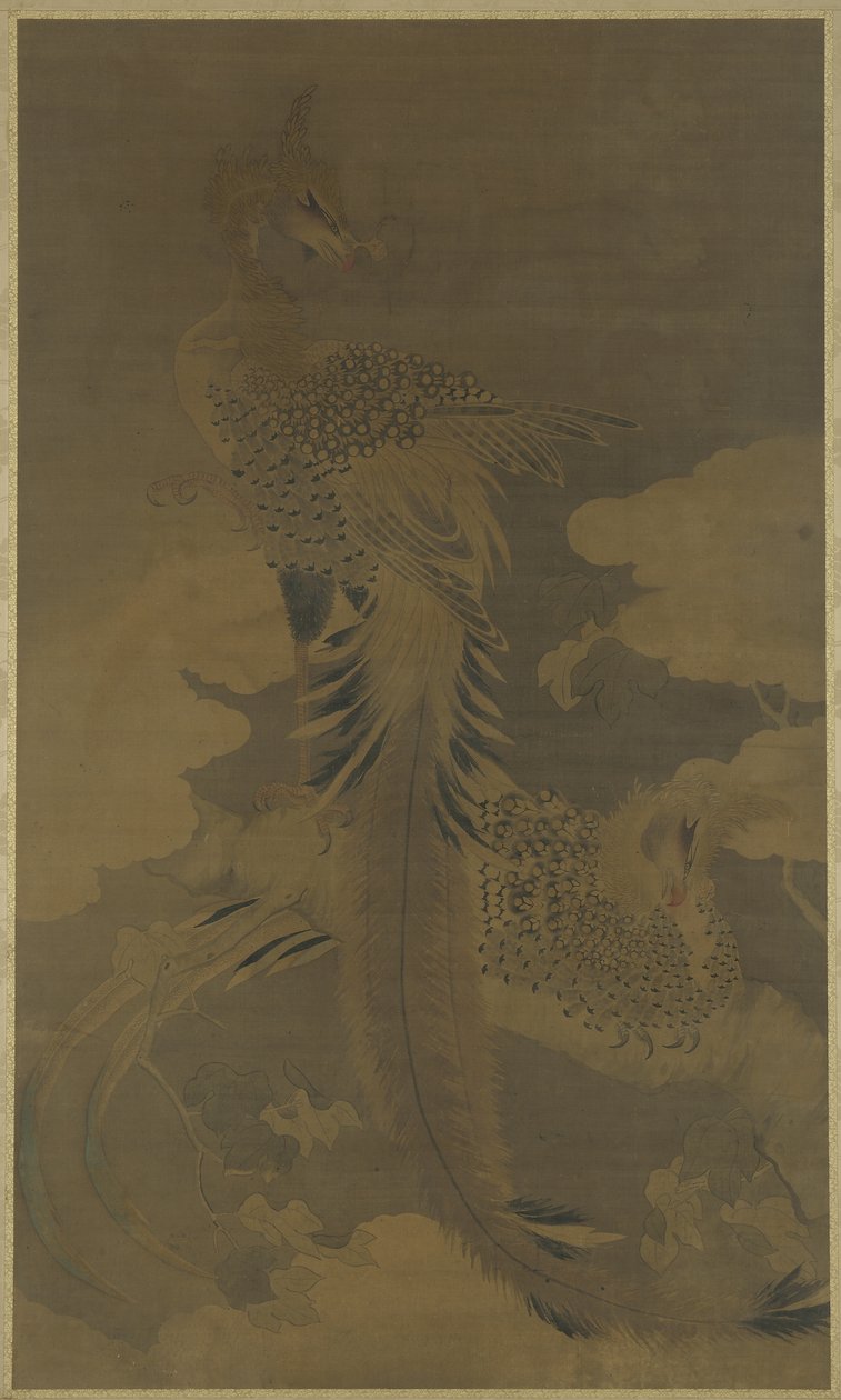 Feniksen op een Paulownia-boom door Ming Dynasty Chinese School
