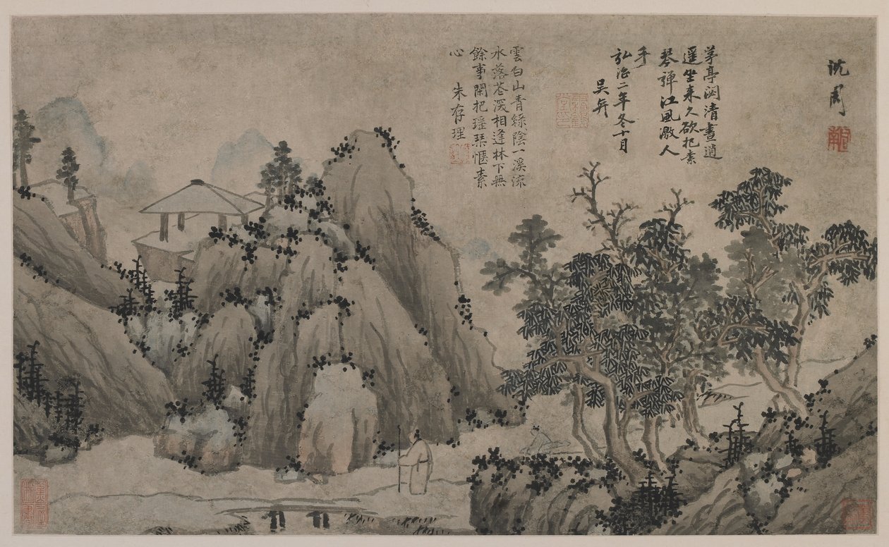 Wandelen langs een bergstroom door Ming Dynasty Chinese School