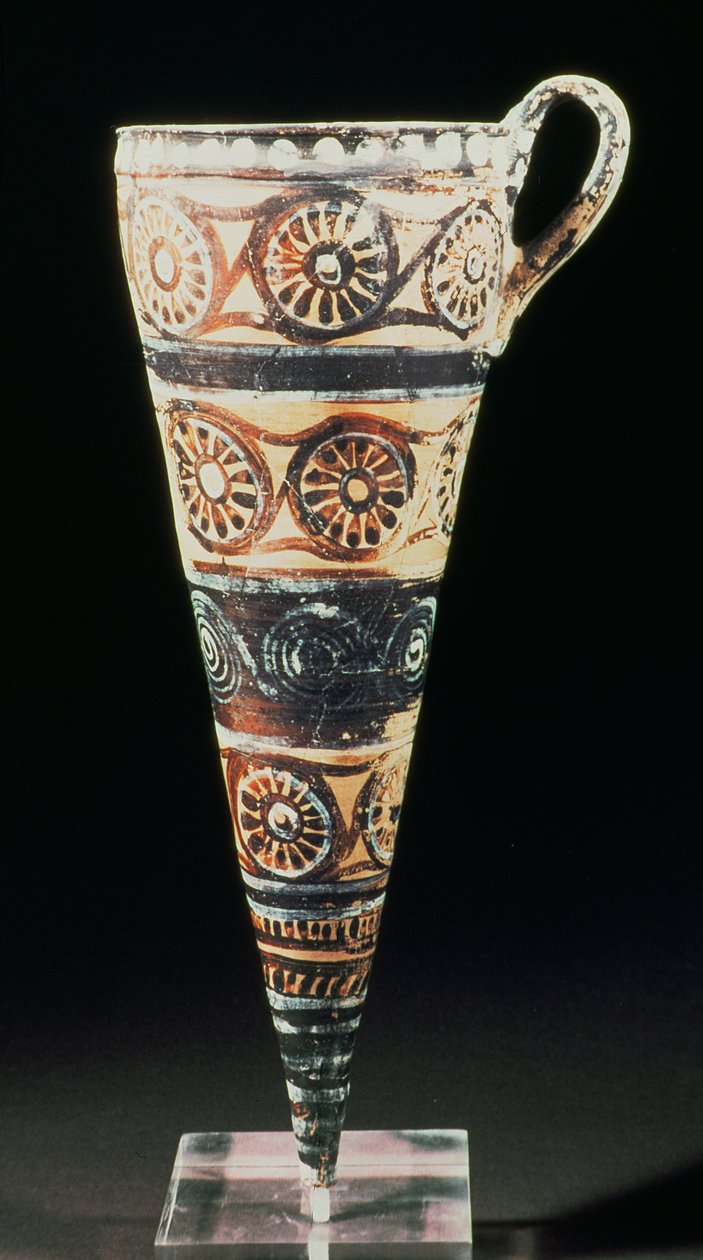 Kegelvormige rhyton, verwijderd uit Akrotiri op het eiland Thera (Santorini) in de zuidelijke Cycladen door Minoan