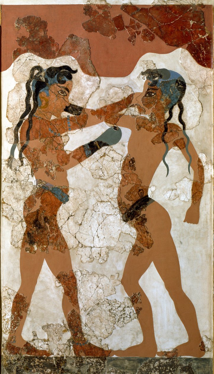 Minoïsche kunst: vechtende boksers, fresco uit Akrotiri, Santorini door Minoan
