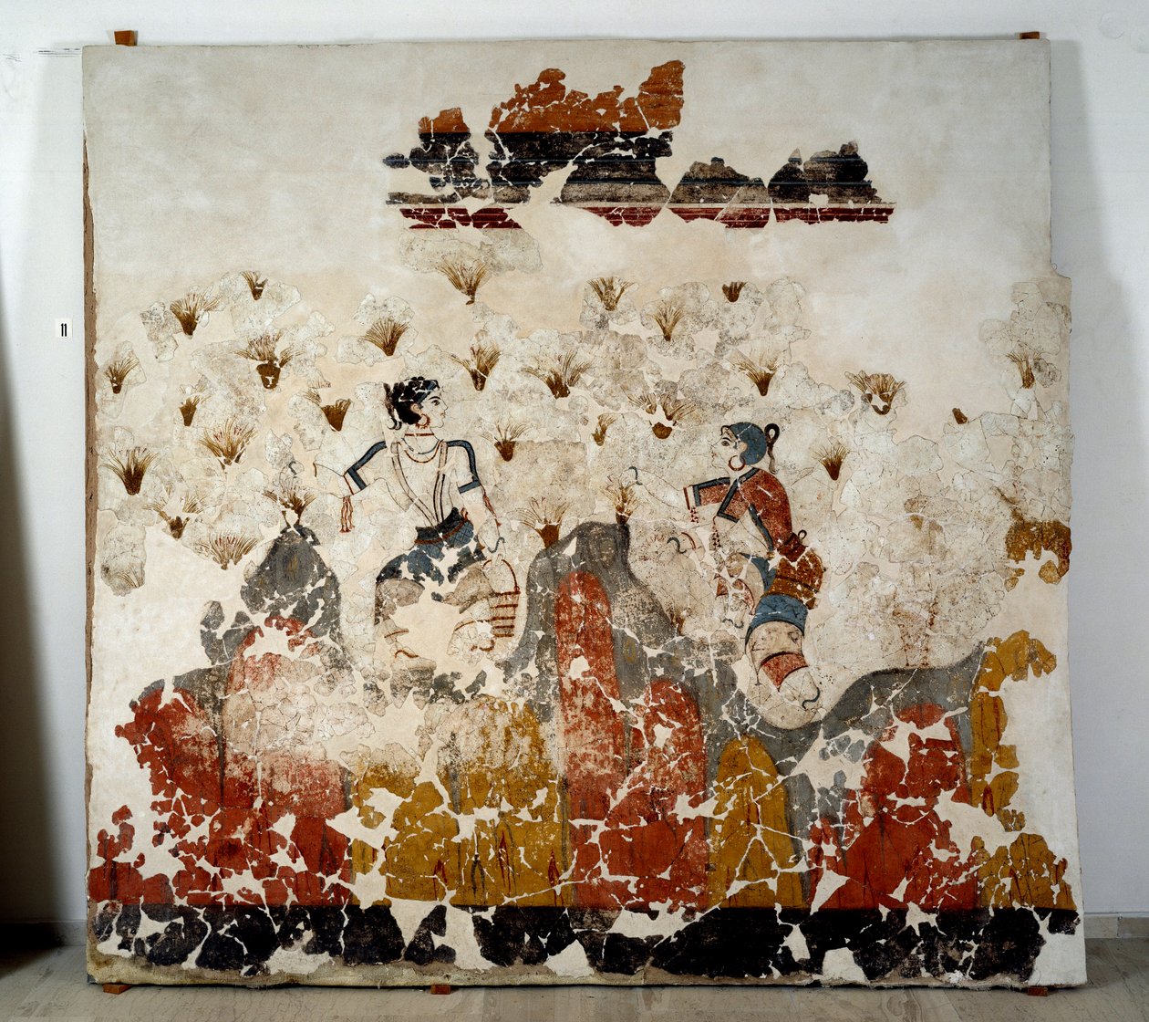 Minoïsche beschaving: vrouwen die saffraan plukken. Fresco uit het lustrale bassin van Xeste 3 in Akrotiri (Thera), Santorini. 16e eeuw v.Chr. Santorini, Collectie fresco