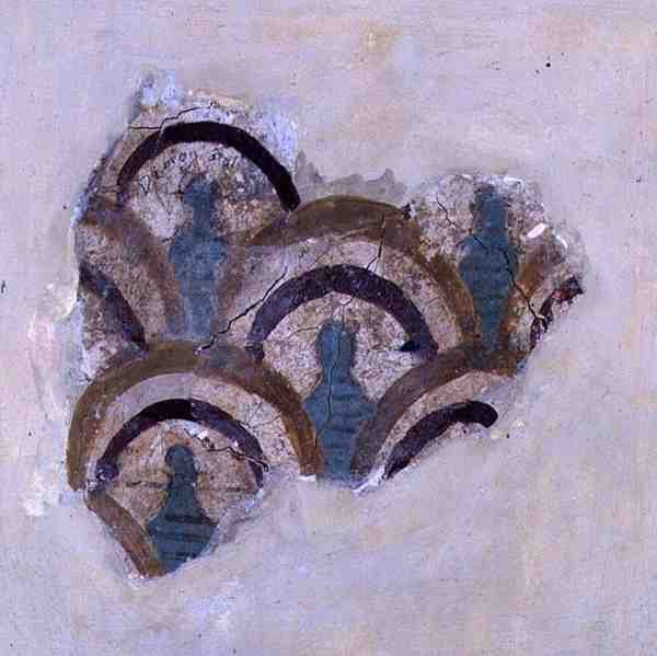 Spiraalband en bloemen uit Knossos, Kreta, c.1500 v.Chr. (fresco) door Minoan