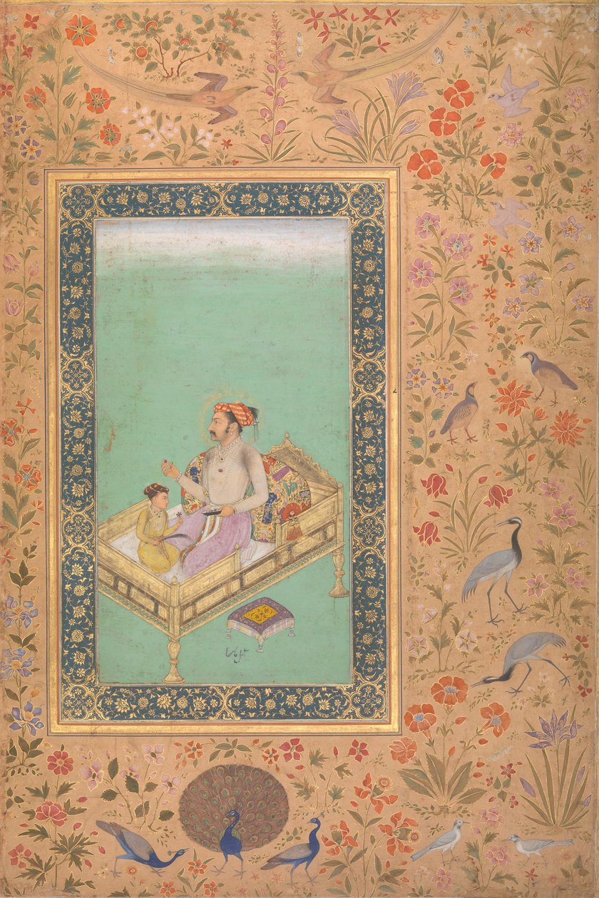 De keizer Shah Jahan met zijn zoon Dara Shikoh, folio uit het Shah Jahan-album, verso: ca. 1620 door Mir 
