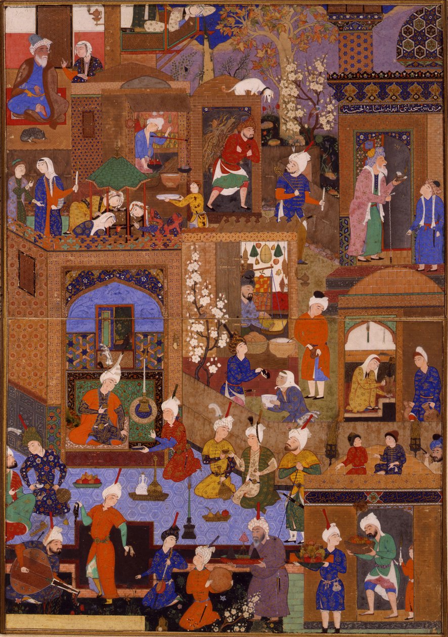Nacht in een stad, waarschijnlijk een folio uit een geïllustreerd manuscript, ca. 1540 door Mir SayyidAli