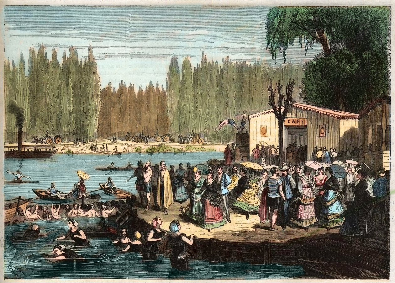 Zwemmen bij La Grenouillère, net buiten Parijs - La Grenouillère bij Croissy-sur-Seine in 1869 - naar Miranda. door Miranda Miranda