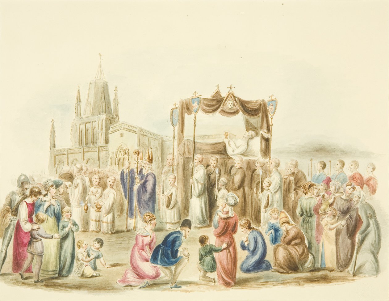 Begrafenis van William Canynges buiten St Mary Redcliffe door Miss Martha Bird