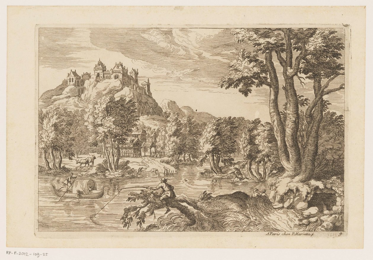 Landschap met hengelaars door Moise Jean Baptiste Fouard