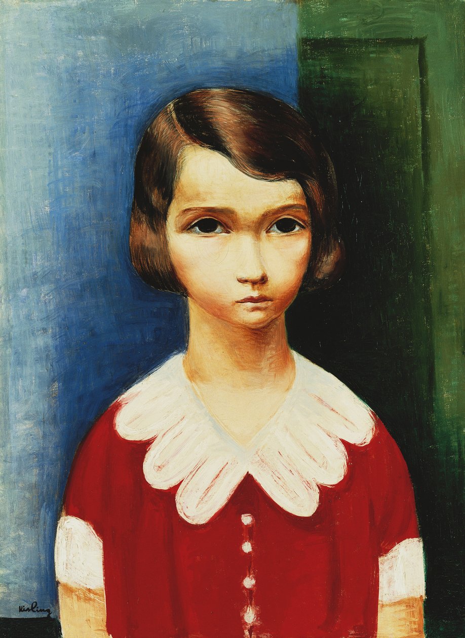 Meisje in een rood shirt door Moise Kisling
