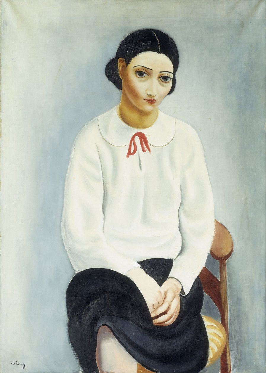 Vrouw in een witte blouse; Femme au Chemisier Blanc door Moise Kisling