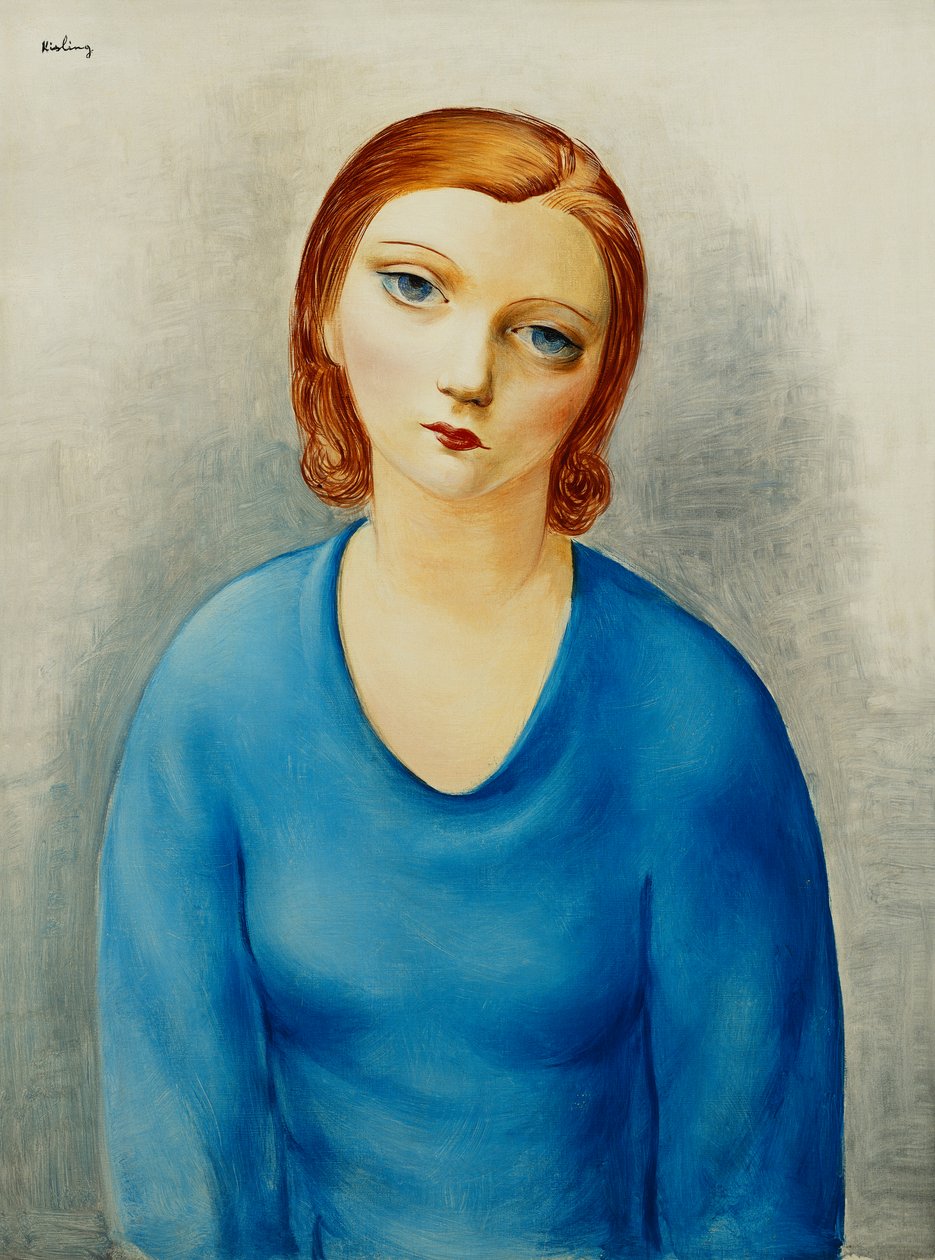 Jonge vrouw in een blauwe blouse; Jeune Femme au Corsage Bleu, ca.1925 (olieverf op doek) door Moise Kisling