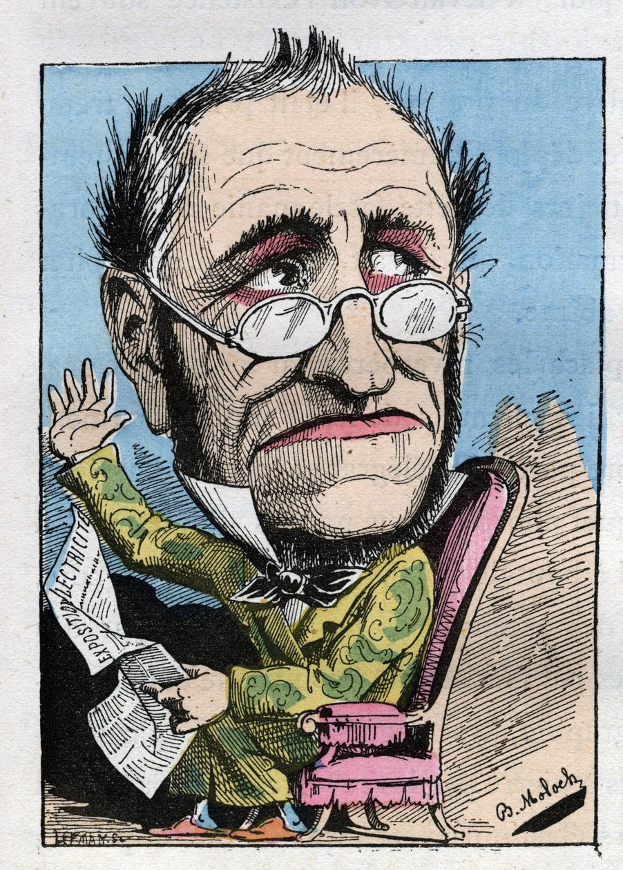 Allegorie van een 19e-eeuwse curator in "Le Trombinoscope" door Touchatout, cartoon door B. Moloch van 1882. Privécollectie door Moloch