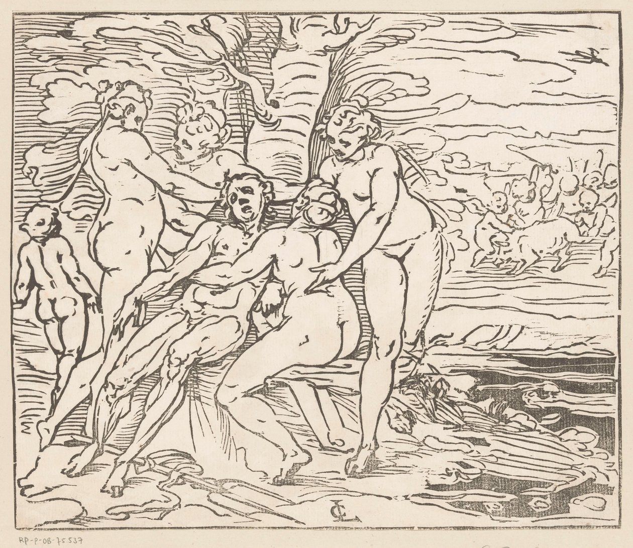 Venus treurt om de dood van Adonis door Monogrammist GGN (attributed to)