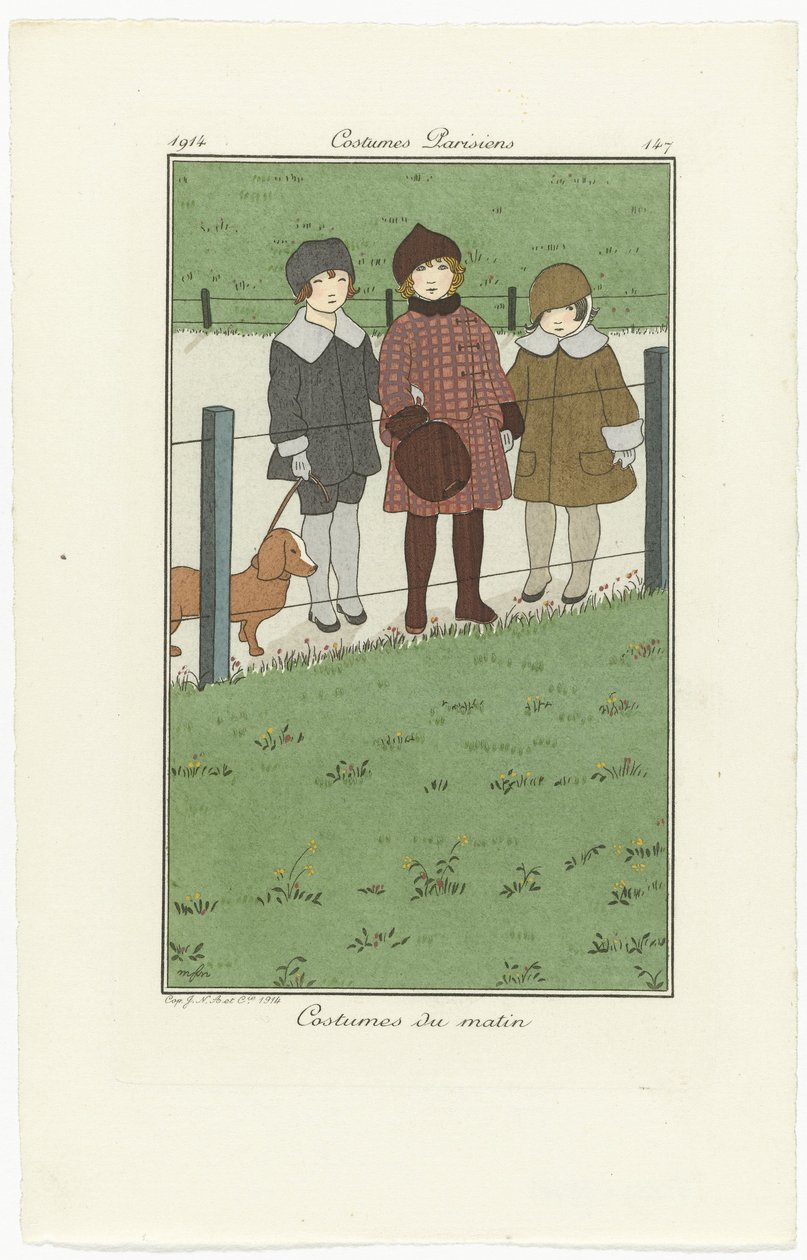Journal des Dames et des Modes, Costumes Parisiens, 1914, No. 147: Ochtendlijke kostuums door Monogrammist MFN