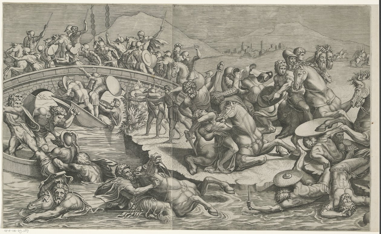 Slag bij de Milvische brug (linker delen) door Monogrammist SK (prentmaker)