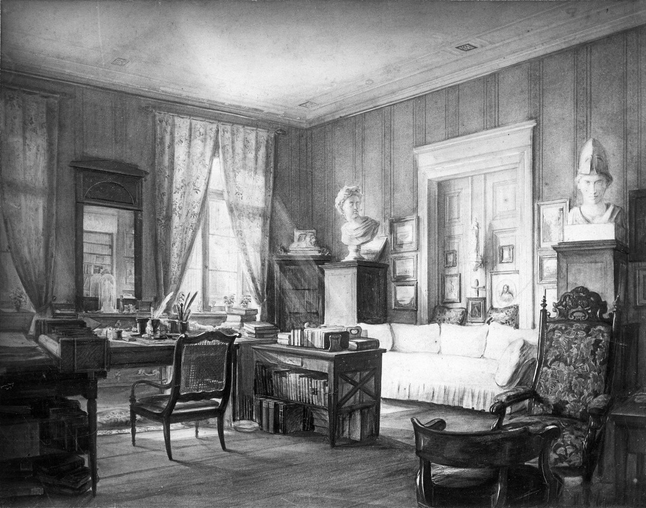 De werkkamer van Wilhelm Grimm in de Linkstraße nr. 7 in Berlijn door Moritz Hoffmann